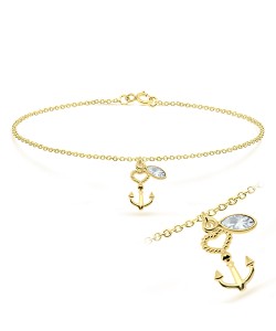 Heart Anchor Shaped with CZ Anklet ANK-199-GP